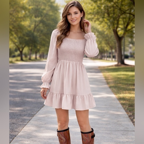 SHEIN Dresses & Skirts - SHEIN Light Beige Long Sleeve Dress